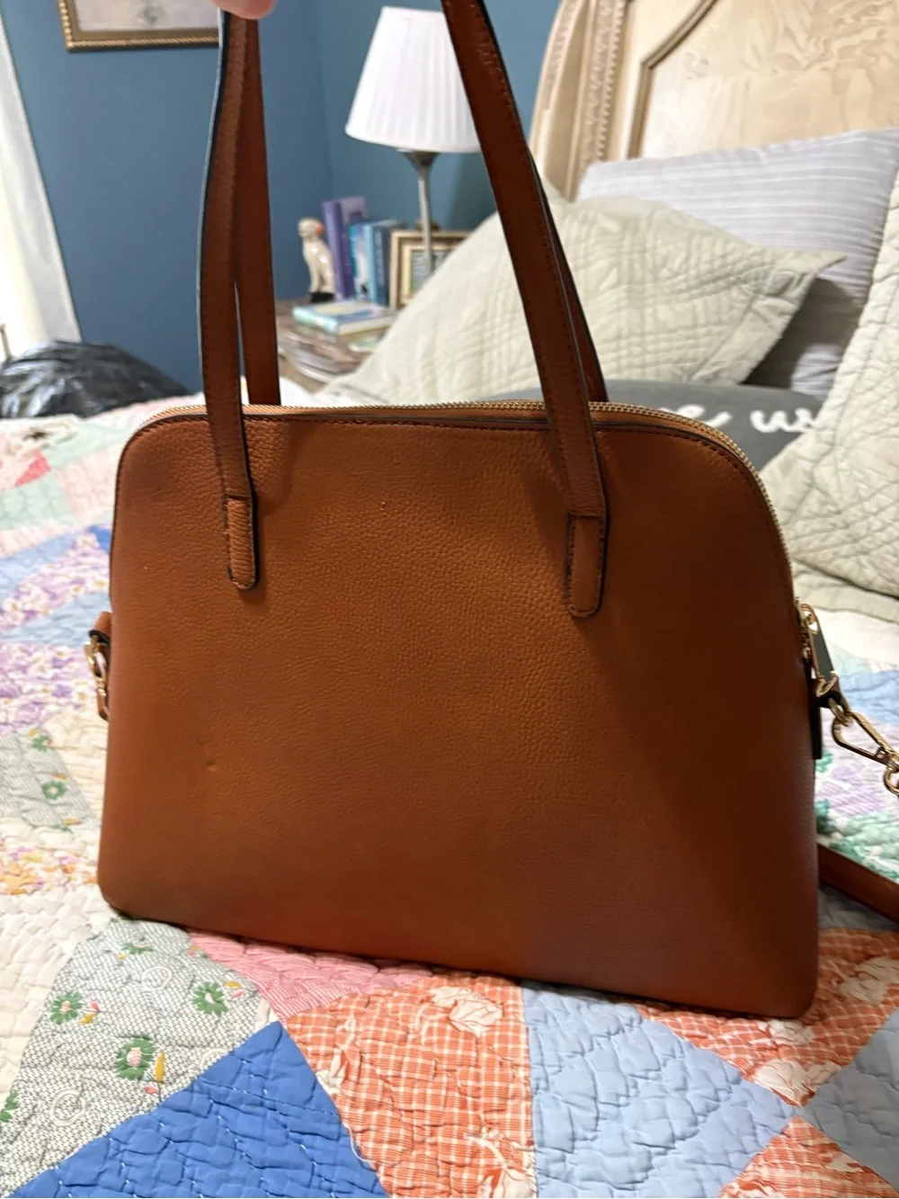 kate spade tan leather dome satchel with gold-tone hardware